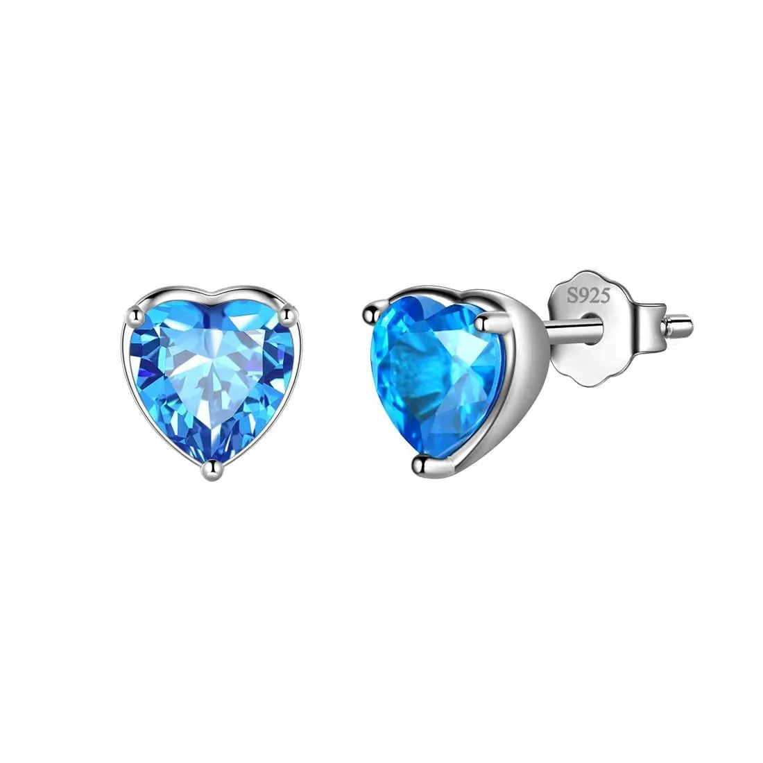 Women Hearts Studs Earring Birthstone Girls Jewelry Birthday Gift 925 Sterling Silver