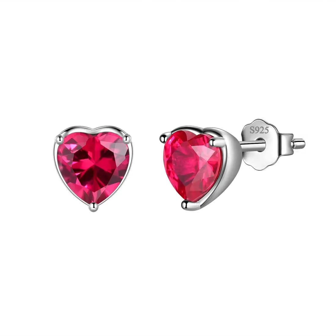 Women Hearts Studs Earring Birthstone Girls Jewelry Birthday Gift 925 Sterling Silver