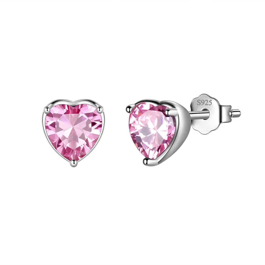 Women Hearts Studs Earring Birthstone Girls Jewelry Birthday Gift 925 Sterling Silver