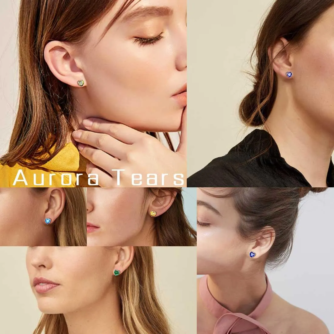 Women Hearts Studs Earring Birthstone Girls Jewelry Birthday Gift 925 Sterling Silver