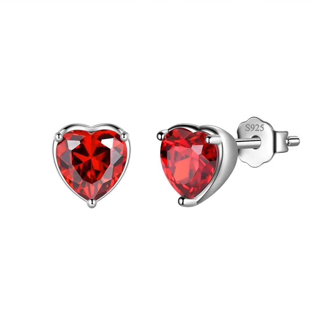 Women Hearts Studs Earring Birthstone Girls Jewelry Birthday Gift 925 Sterling Silver
