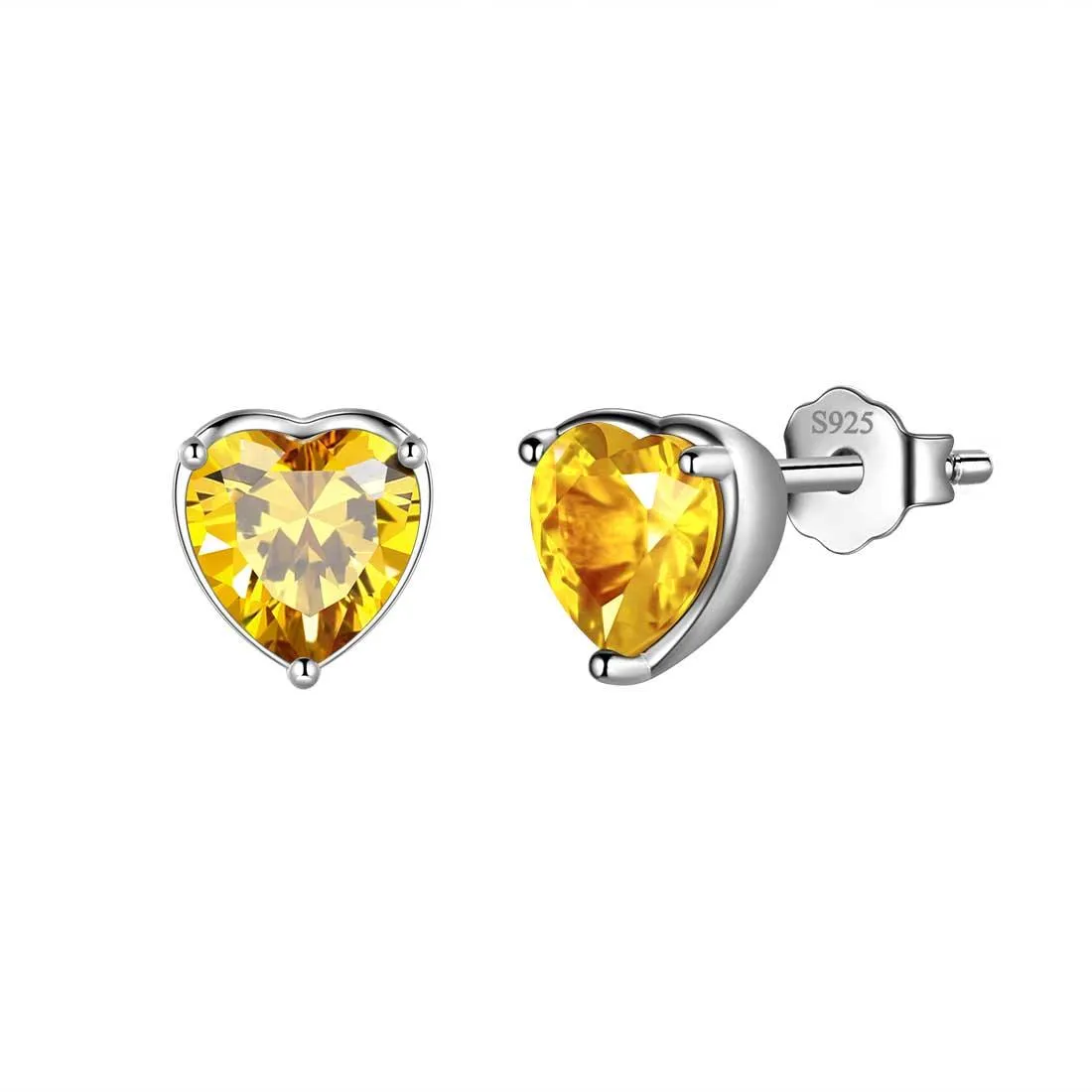 Women Hearts Studs Earring Birthstone Girls Jewelry Birthday Gift 925 Sterling Silver