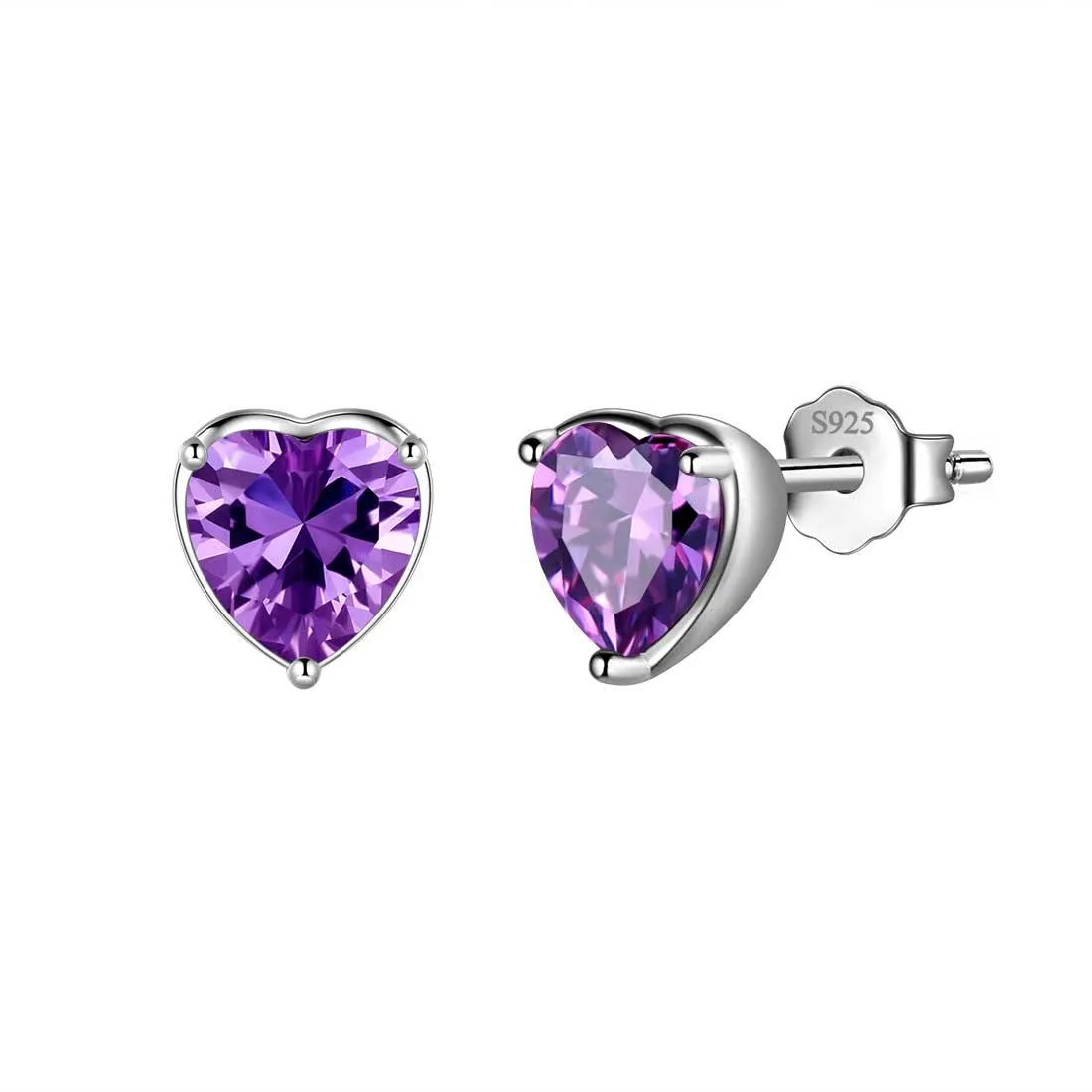 Women Hearts Studs Earring Birthstone Girls Jewelry Birthday Gift 925 Sterling Silver