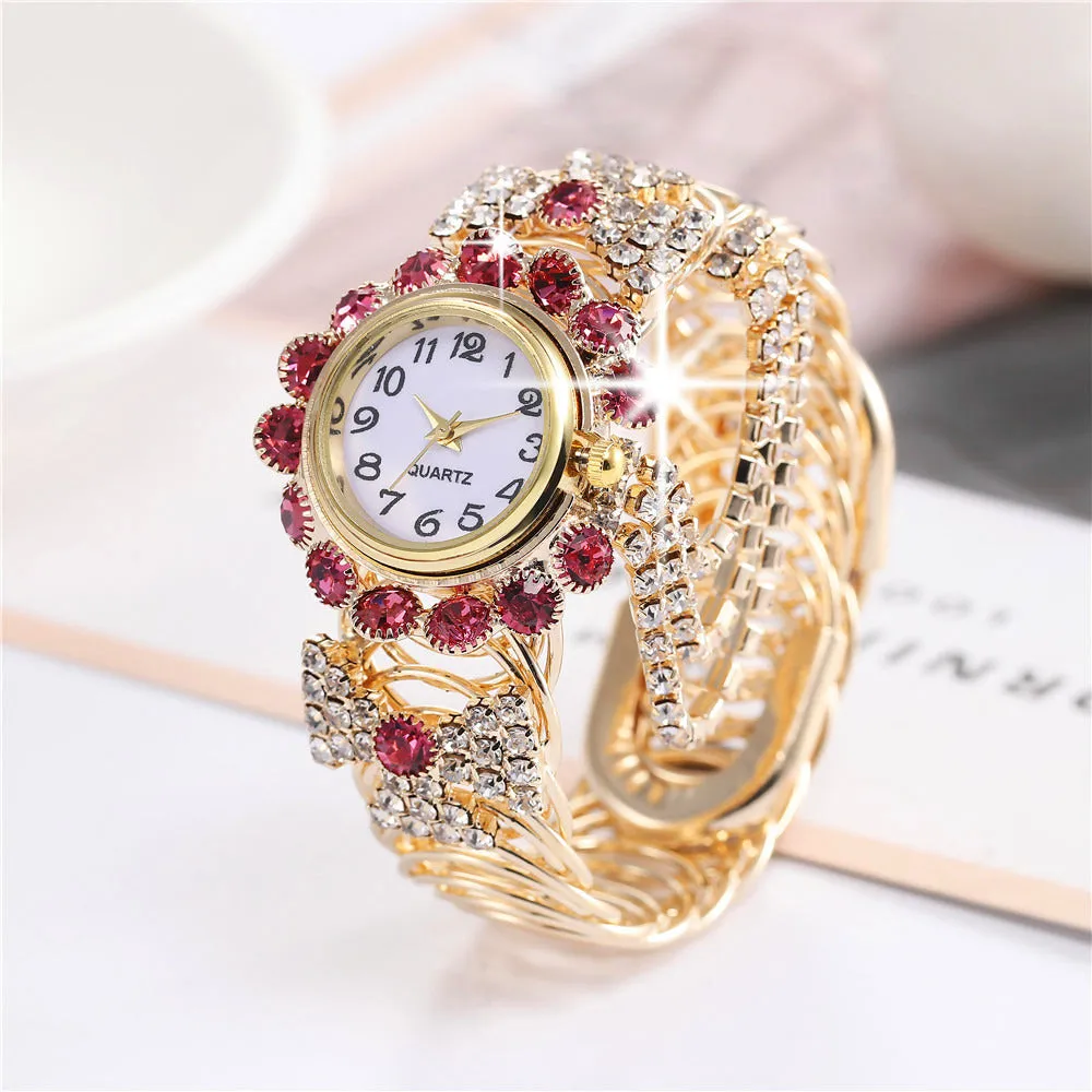 Women's Diamond-Embedded Elegant Quartz Watch Fashionable Alloy Bracelet Watch for Women