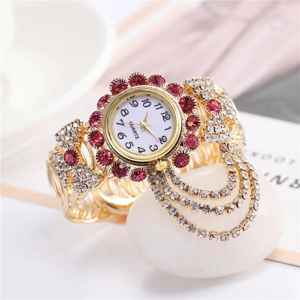Women's Diamond-Embedded Elegant Quartz Watch Fashionable Alloy Bracelet Watch for Women